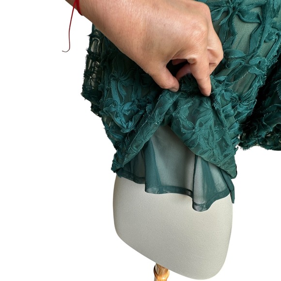 Anthropologie Sarah Hann Blouse Teal LGE Chiffon Sheer Tulle Victorian Feminine - Picture 7 of 14